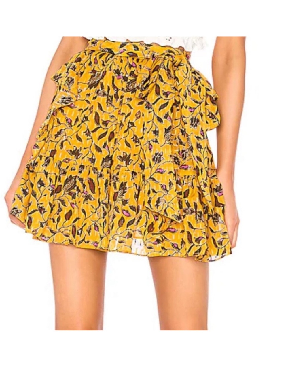 Ulla Johnson Yellow Floral Ruffle Mini Skirt